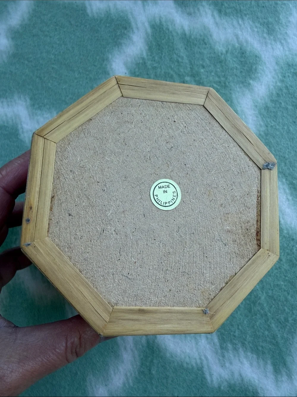 Octagonal Decorative Box with Dragonfly Accent - Beige and Green